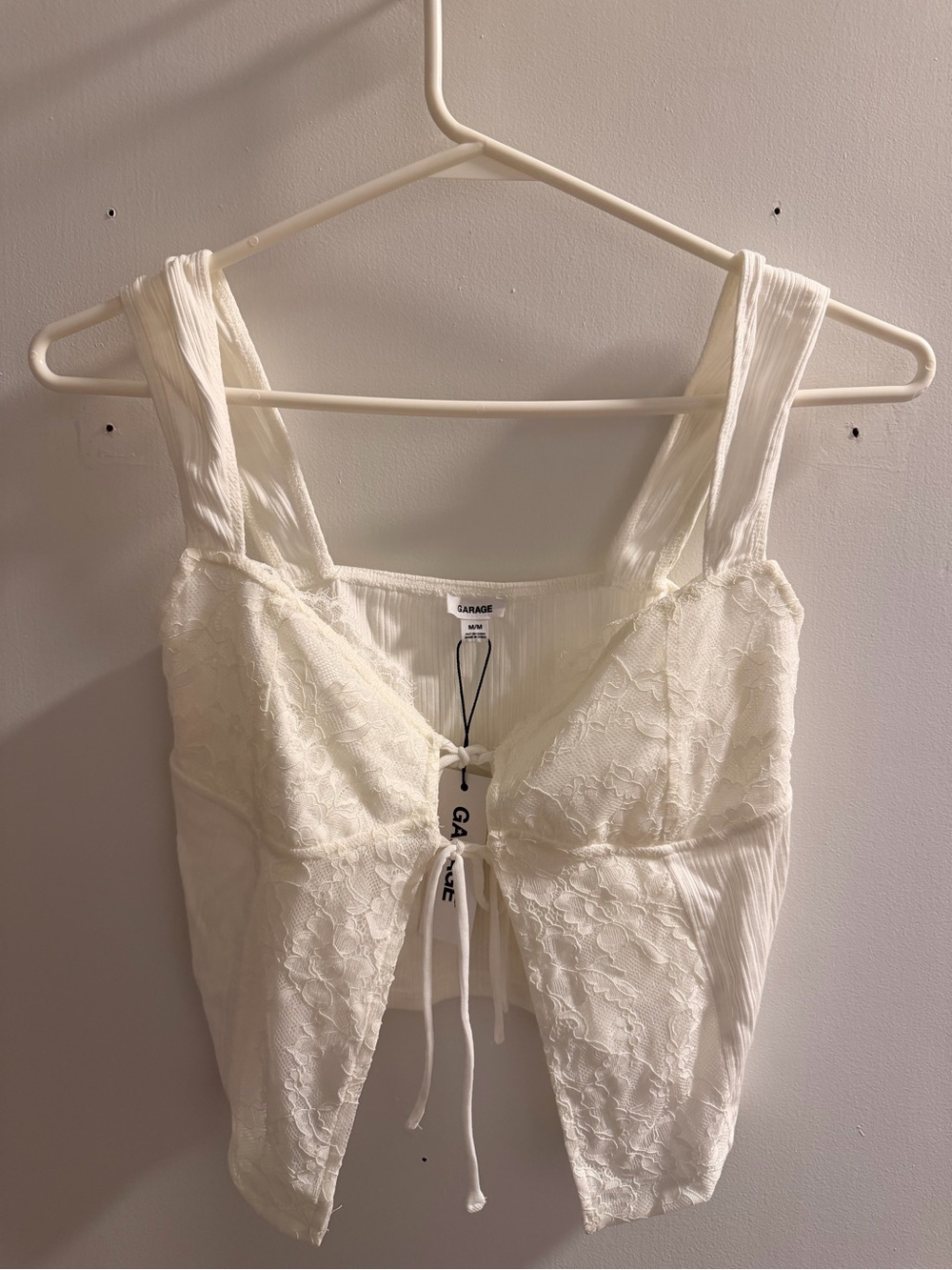 Garage Cream Lace Tie-Front Crop Top
